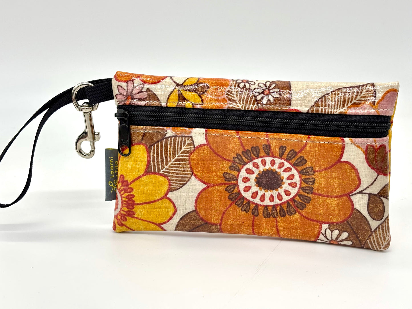 Large Wristlet in Vintage Floral in Orange