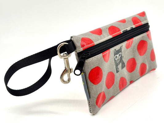 Medium Wristlet in Cat w/Glasses in Red