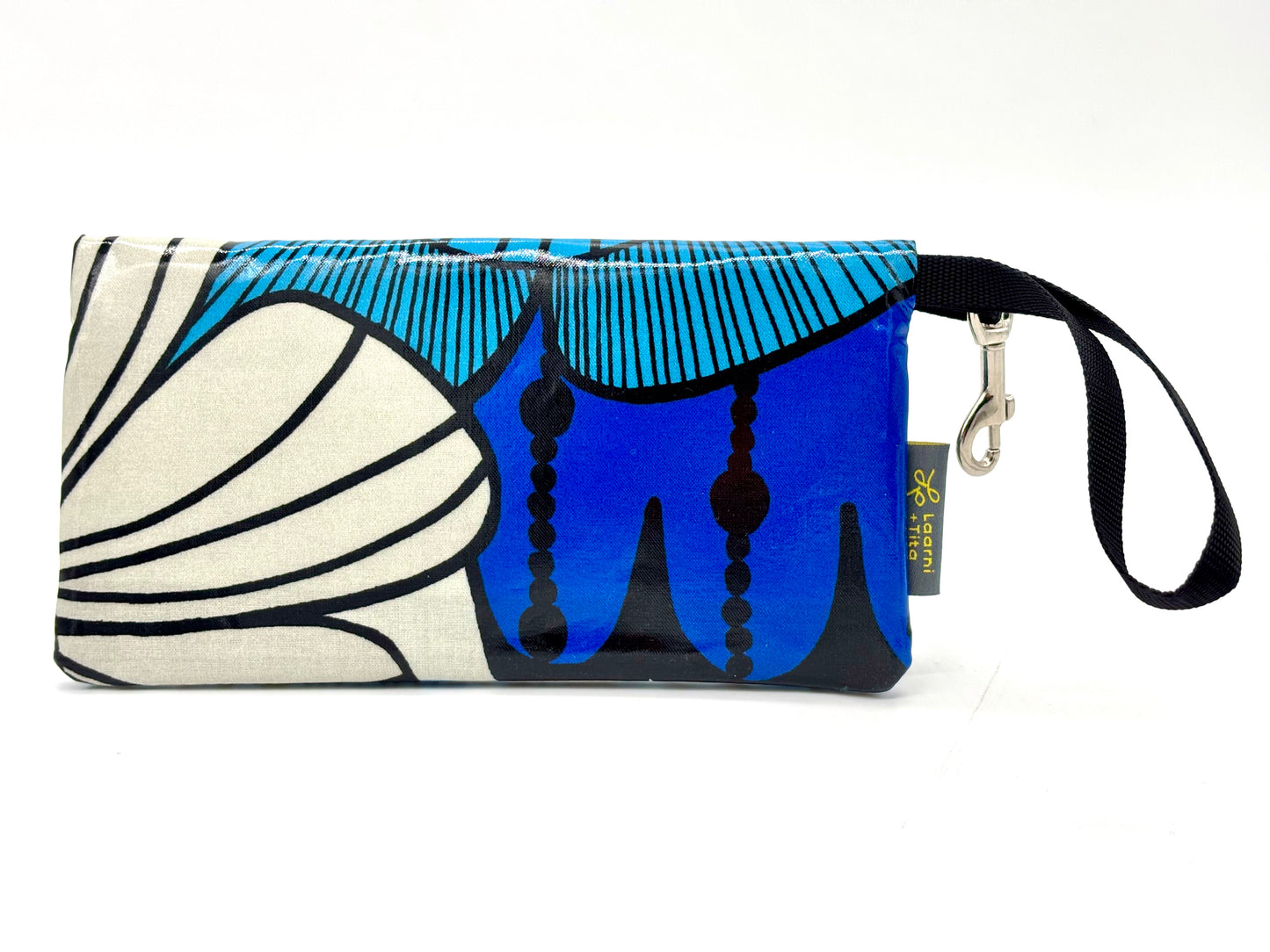 Large Wristlet in Big Blue Flowers