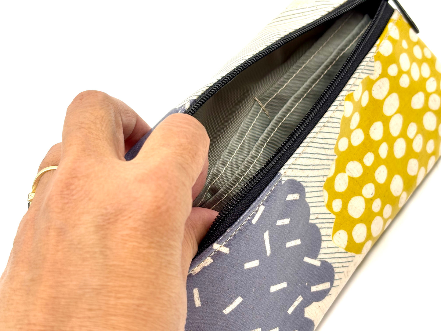 Large Wristlet in Mostly Gray & Yellow