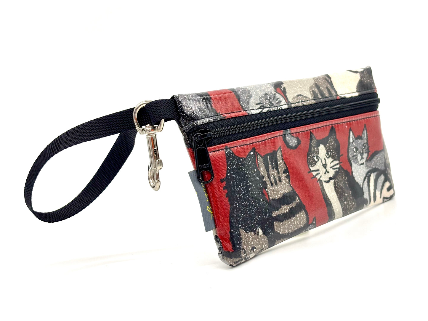 Large Wristlet in Smart Cats in Red