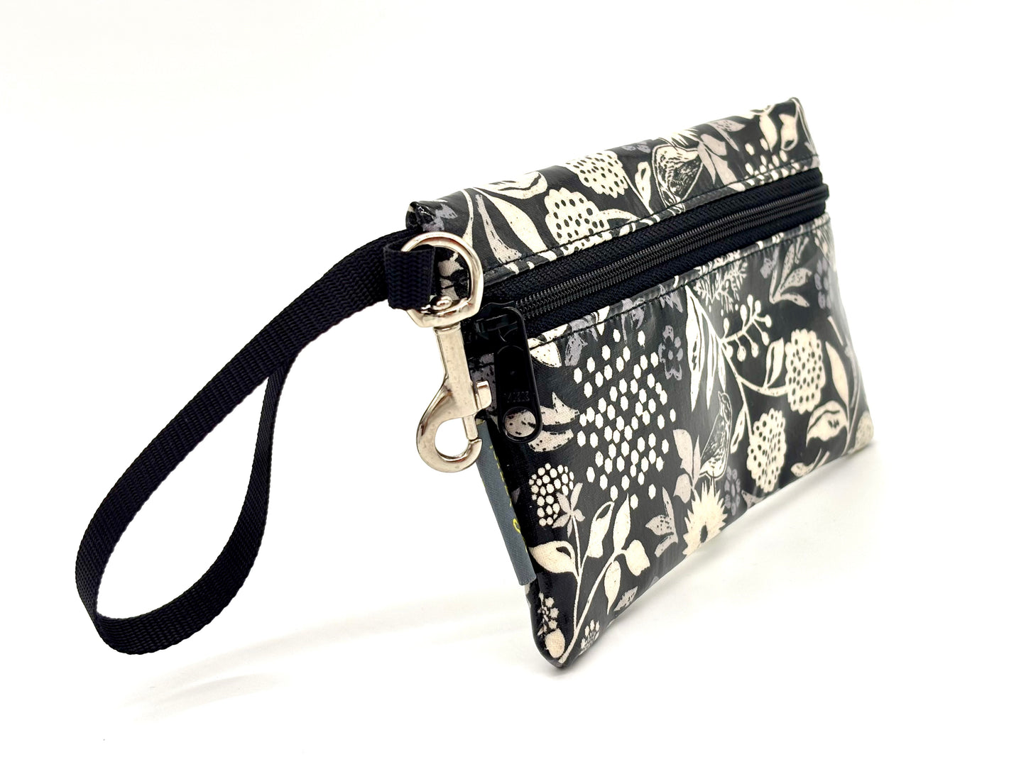 Medium Wristlet in Hidden Birds on Black