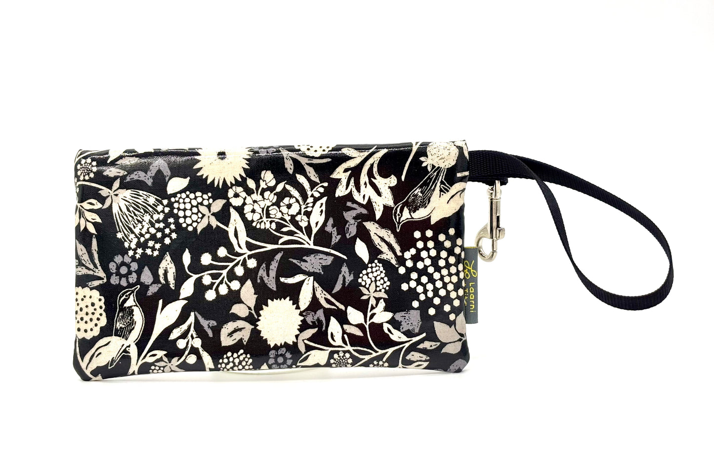 Medium Wristlet in Hidden Birds on Black