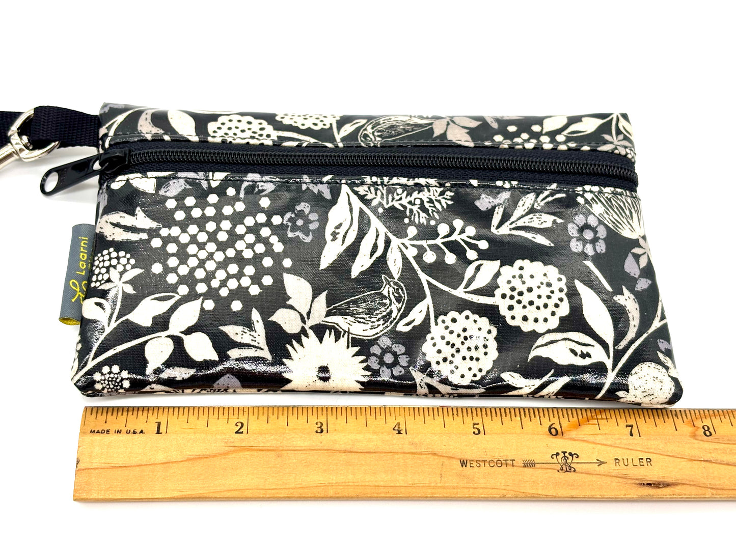 Medium Wristlet in Hidden Birds on Black