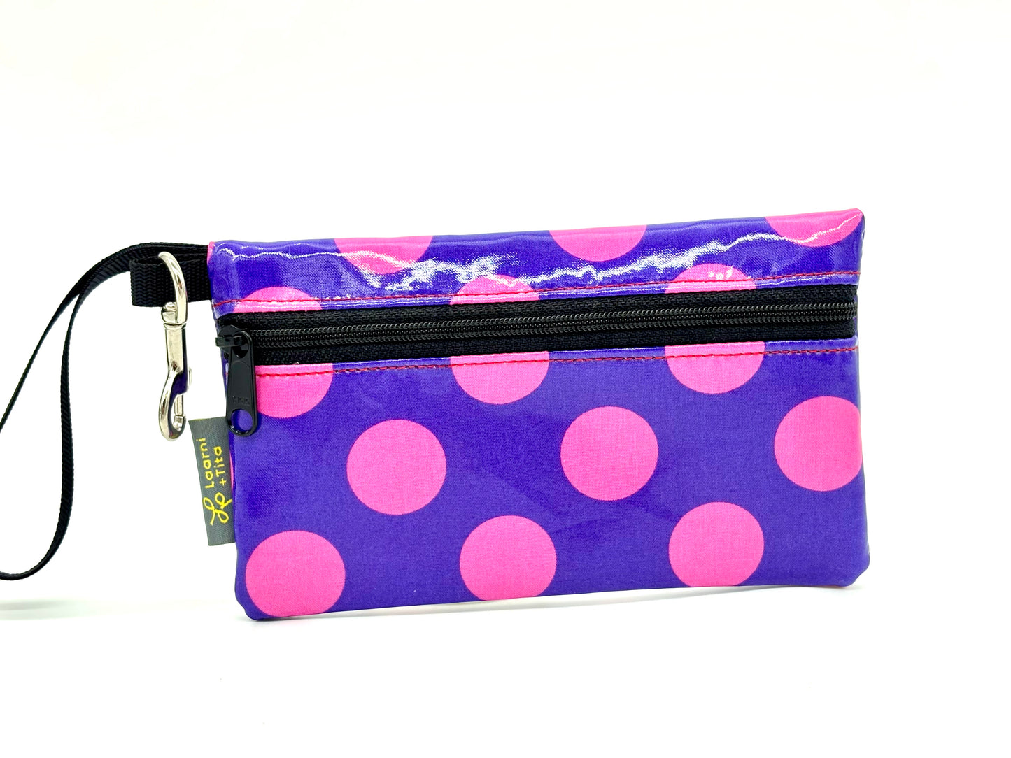 Medium Wristlet in Pink Dots on Purple