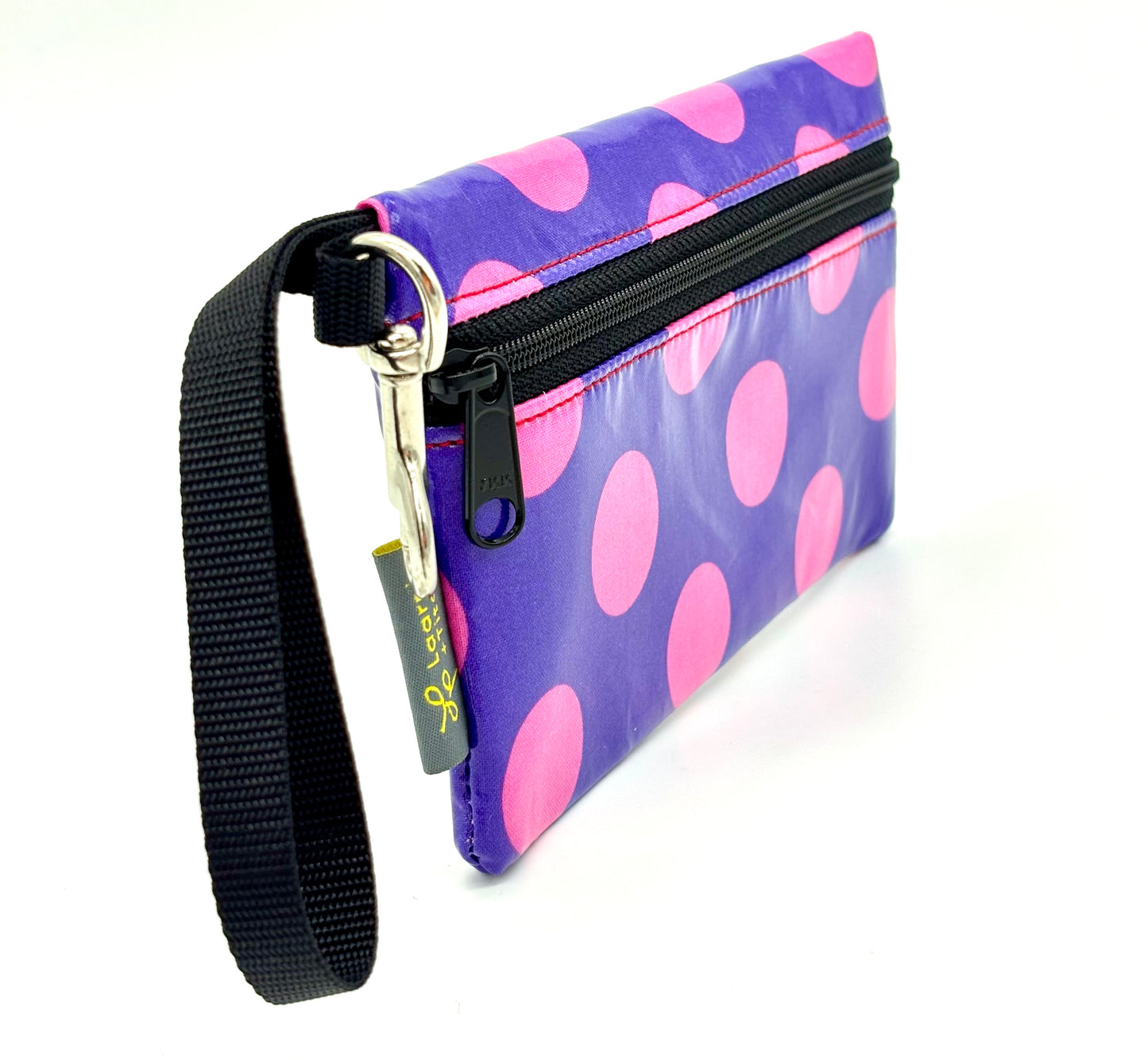 Medium Wristlet in Pink Dots on Purple