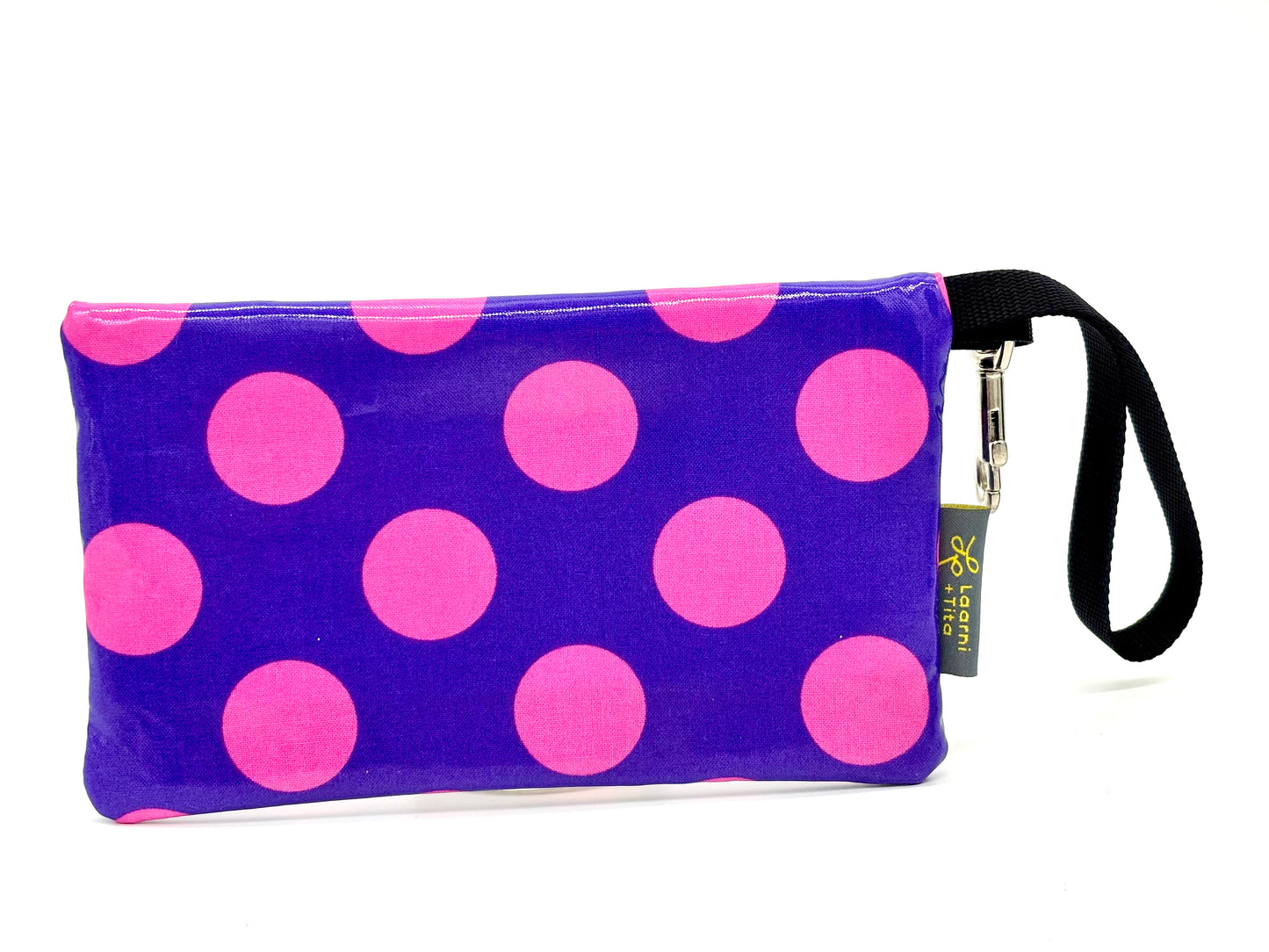Medium Wristlet in Pink Dots on Purple
