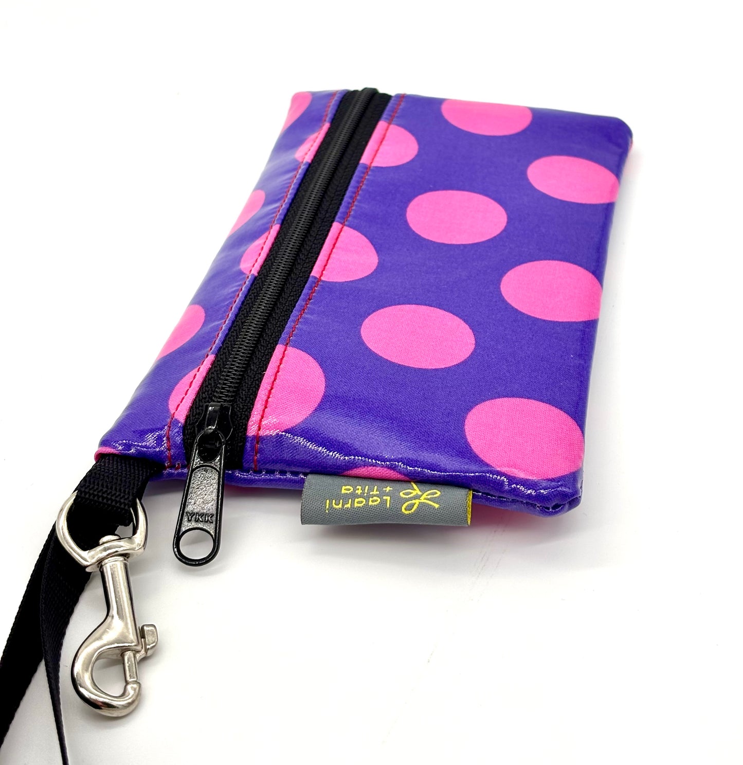Medium Wristlet in Pink Dots on Purple
