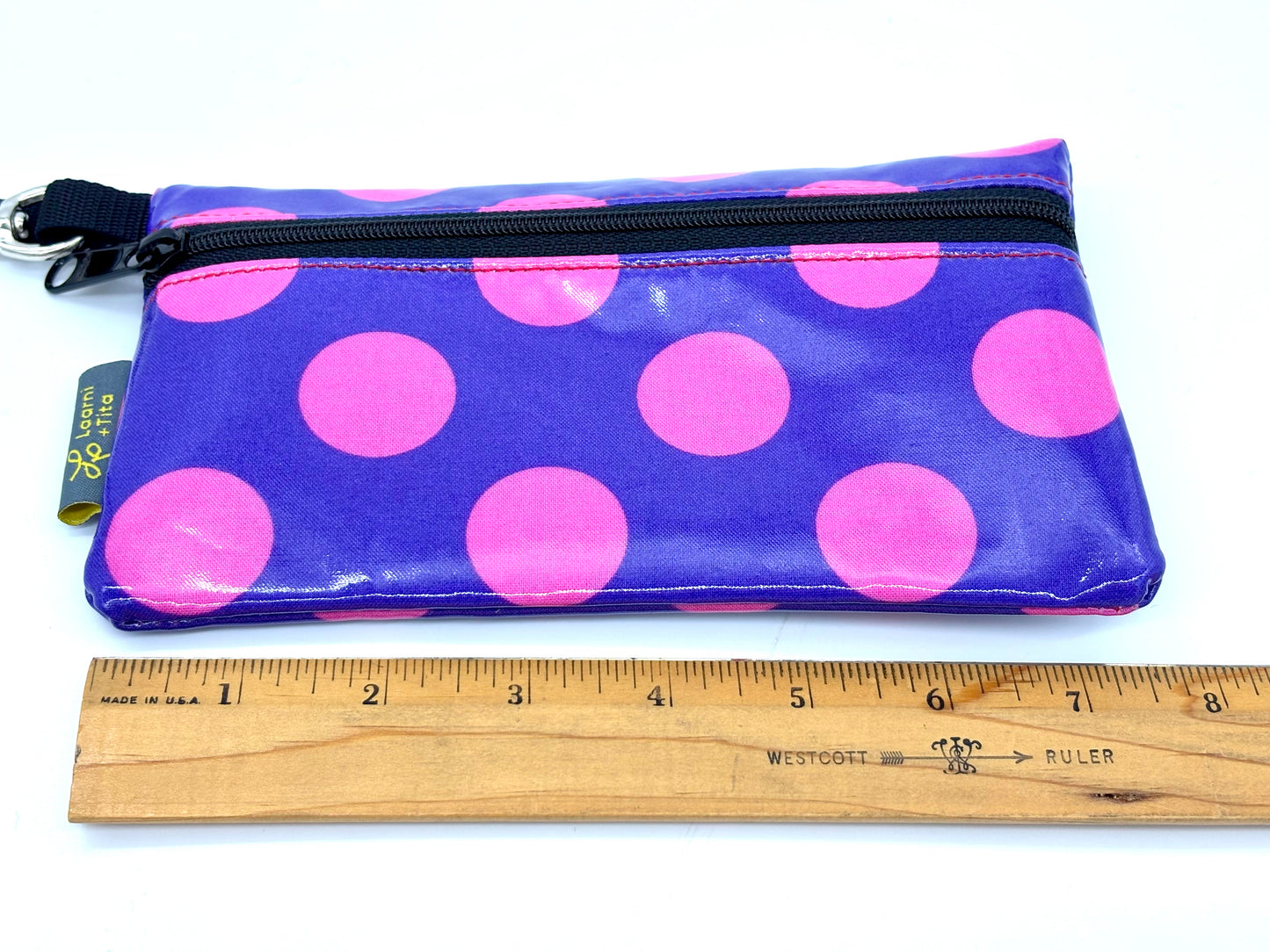 Medium Wristlet in Pink Dots on Purple