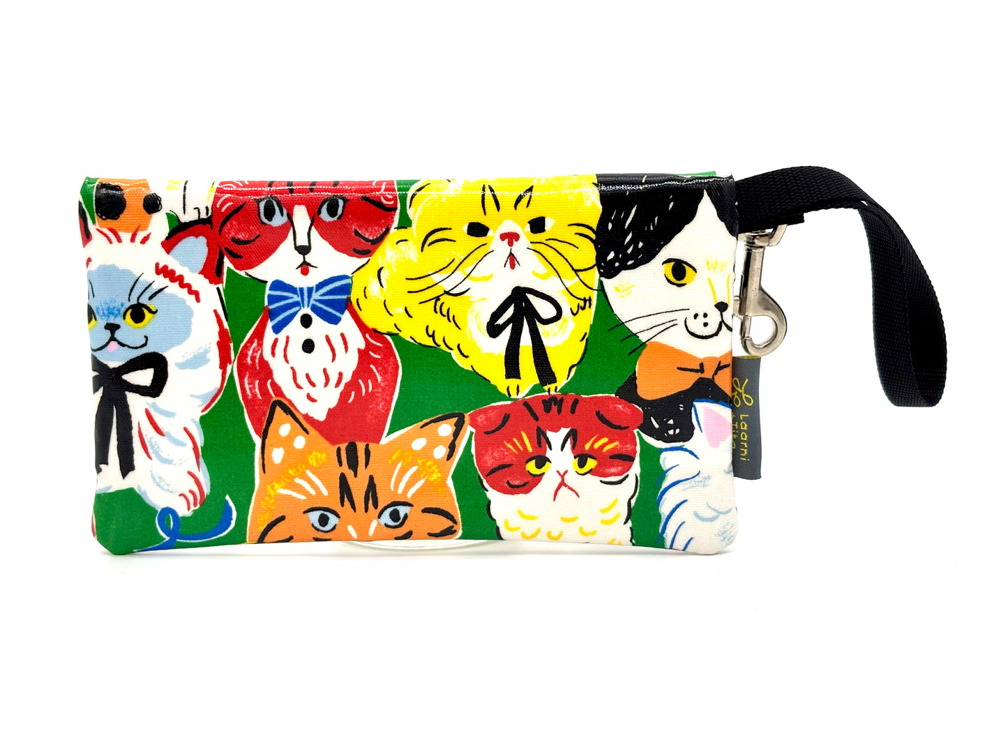 Medium Wristlet in Multi Cats Green