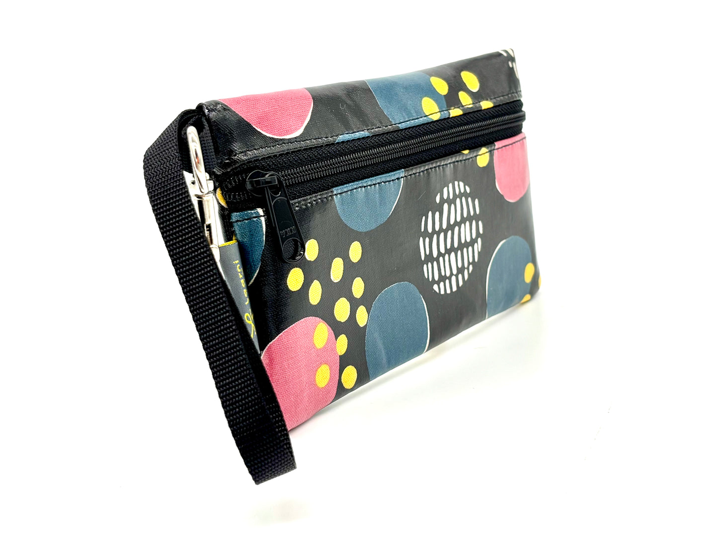 Medium Wristlet in Circle Patterns on Black