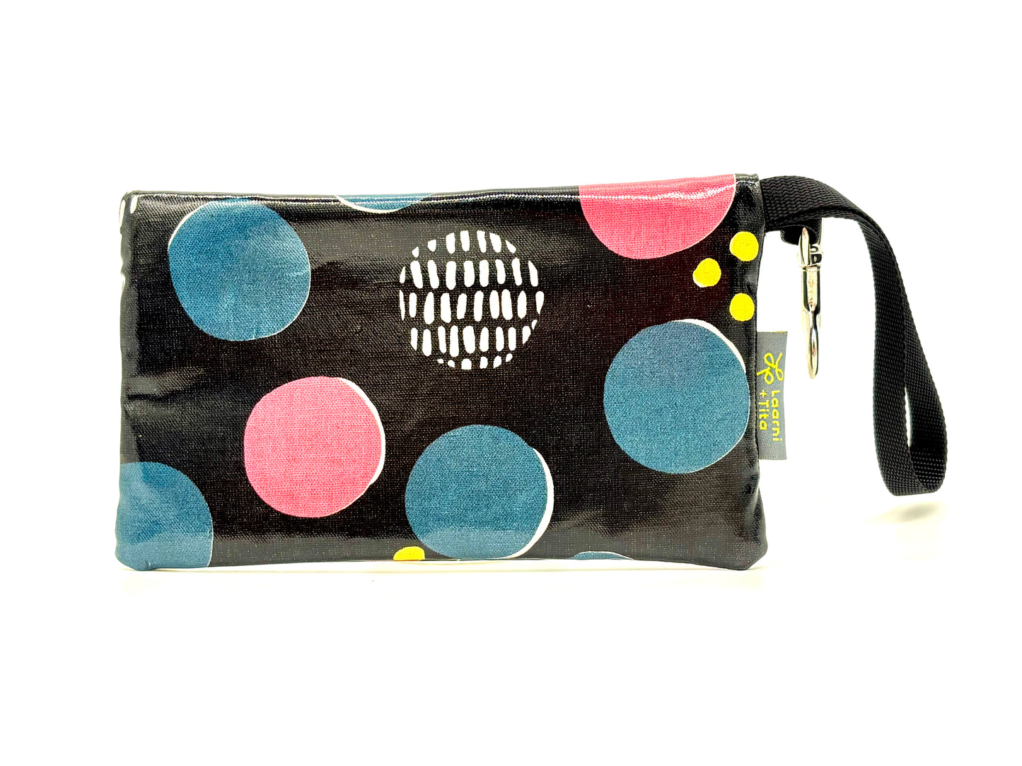 Medium Wristlet in Circle Patterns on Black