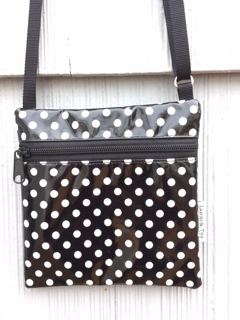Small Travel Purse in Black and White Polka Dots