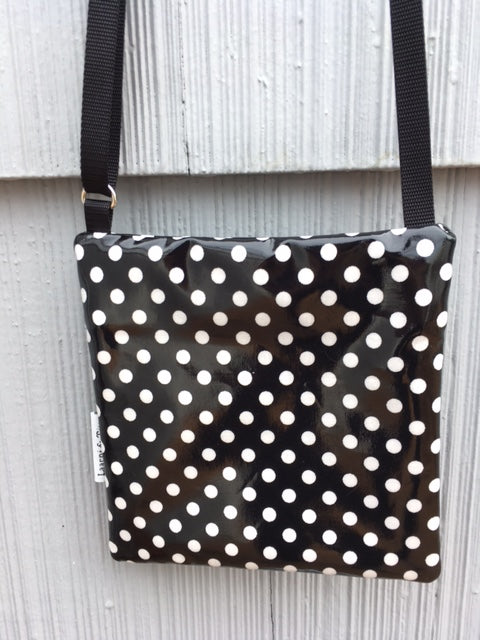 Small Travel Purse in Black and White Polka Dots