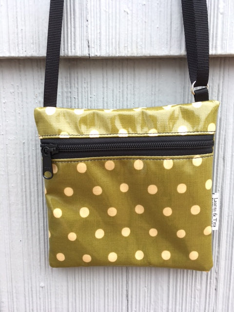Small Travel Purse in Mossy Green Polka Dots