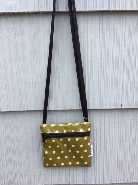 Small Travel Purse in Mossy Green Polka Dots