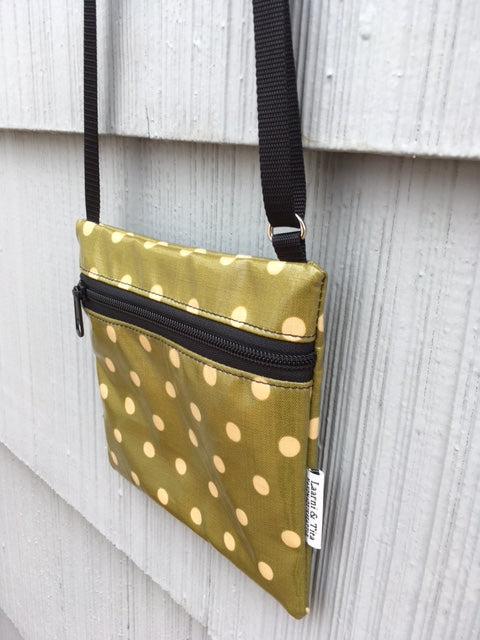 Small Travel Purse in Mossy Green Polka Dots