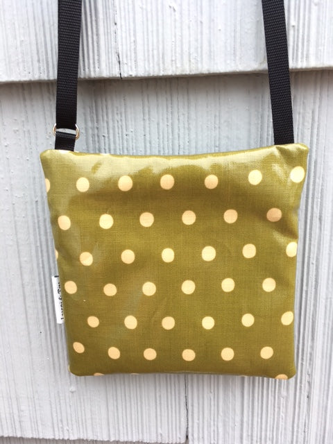 Small Travel Purse in Mossy Green Polka Dots