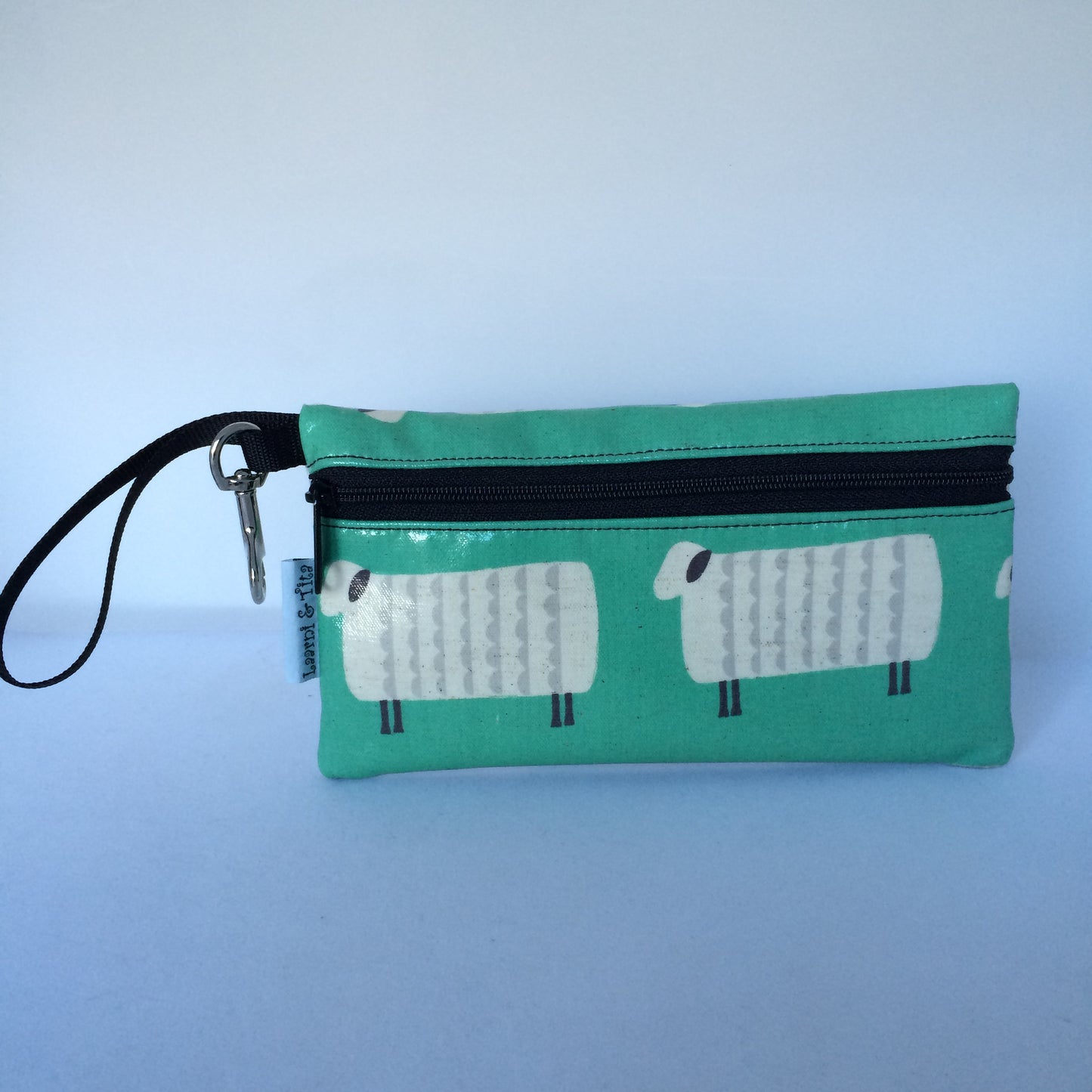 Large Wristlet in Green Sheep