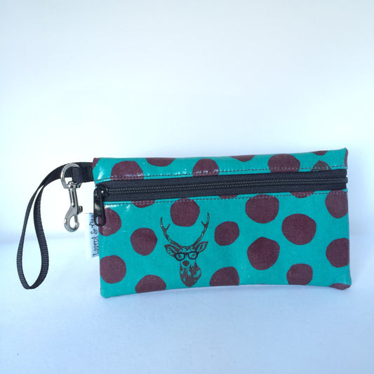 Large Wristlet in Teal Deer with Glasses