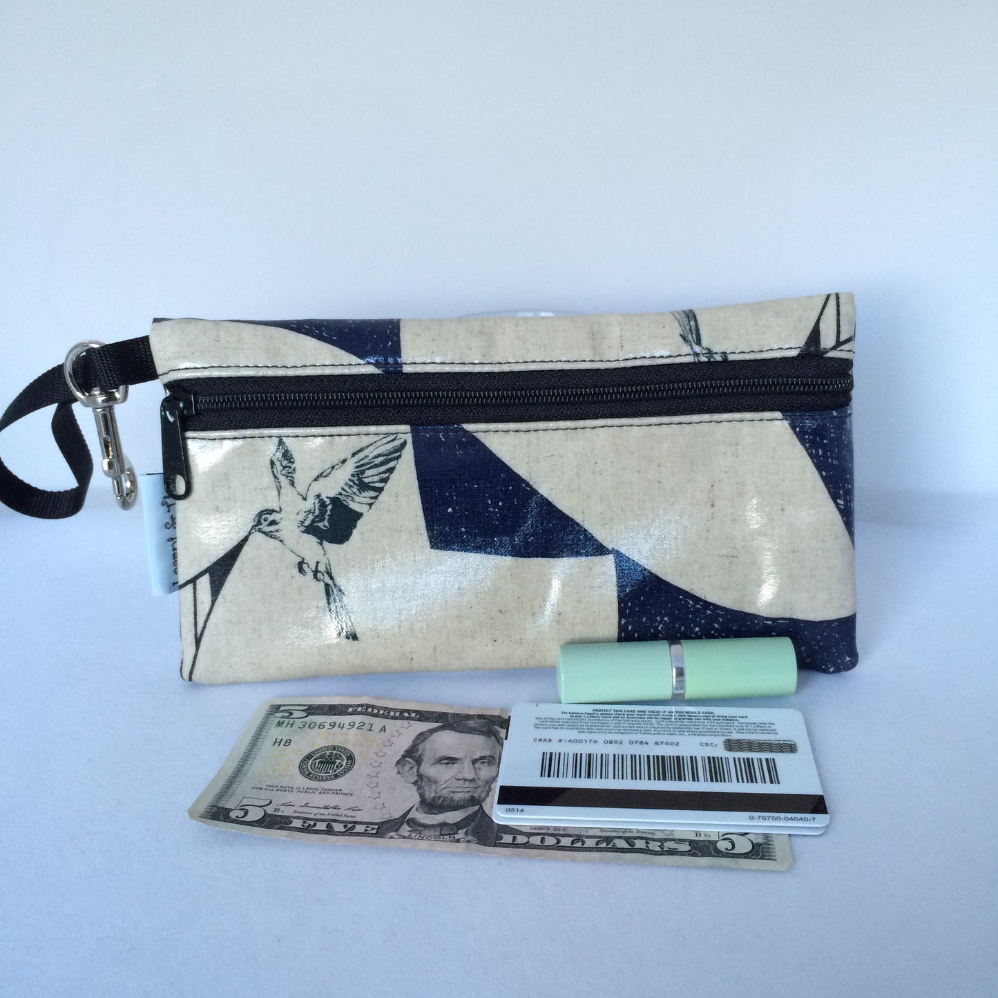 Large Wristlet in Bird on Cream