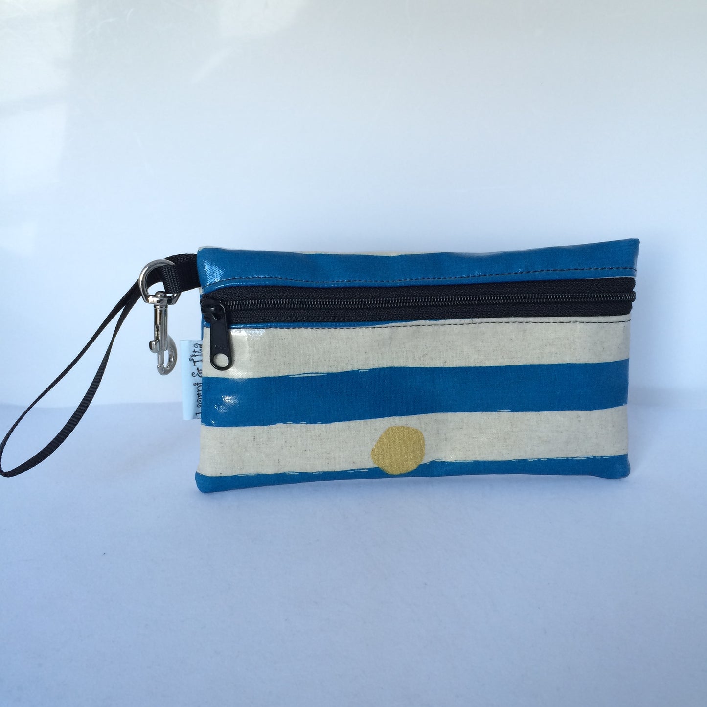 Large Wristlet in Blue with Gold Spots