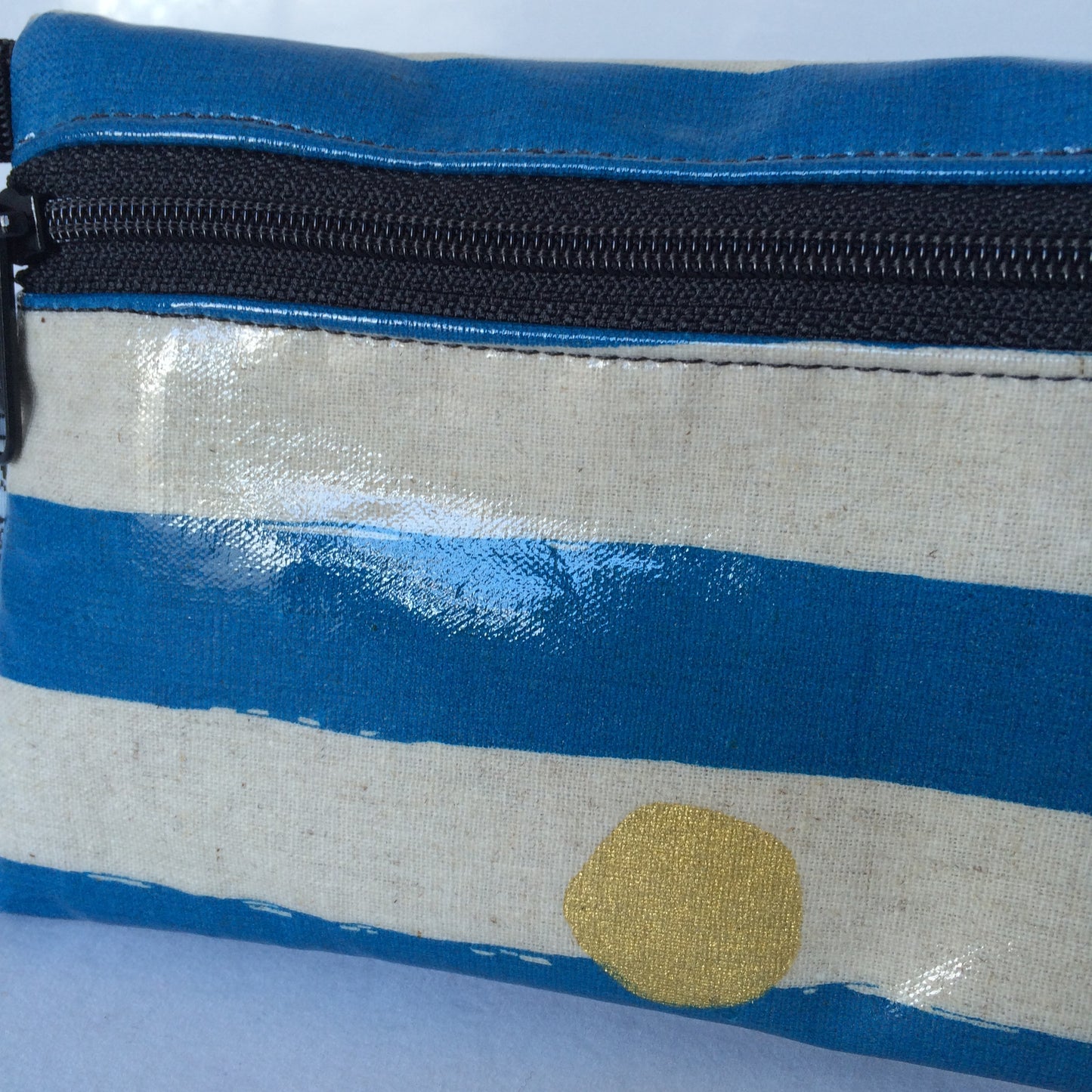 Large Wristlet in Blue with Gold Spots