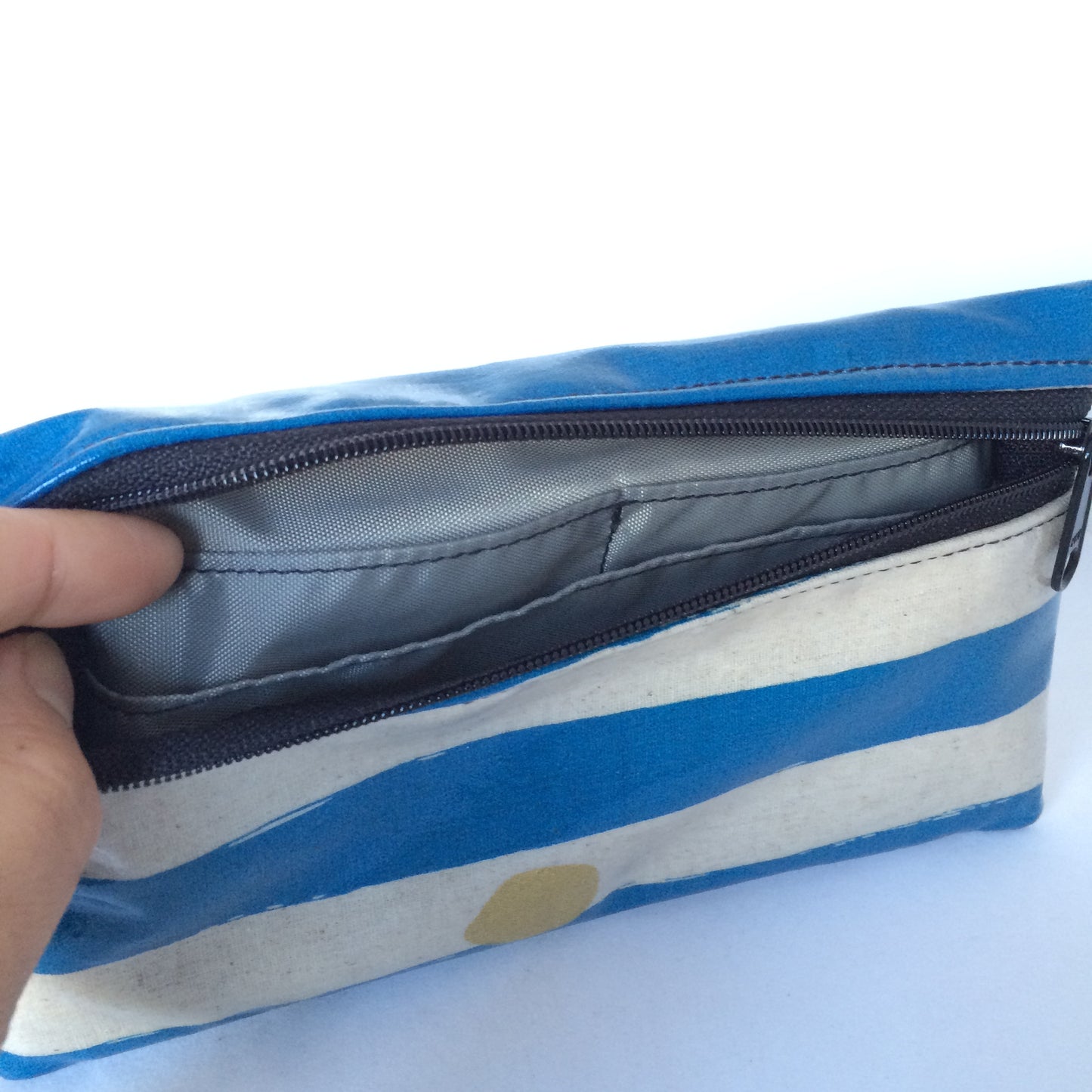 Large Wristlet in Blue with Gold Spots