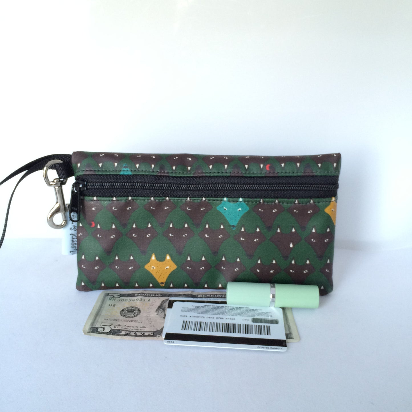 Large Wristlet in Green Fox/Wolf