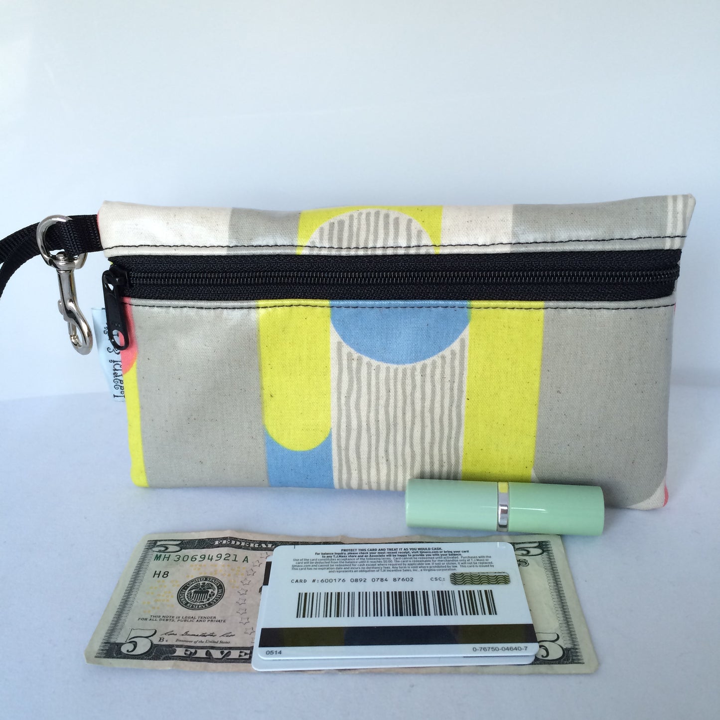 Large Wristlet in Gray Blue and Yellow