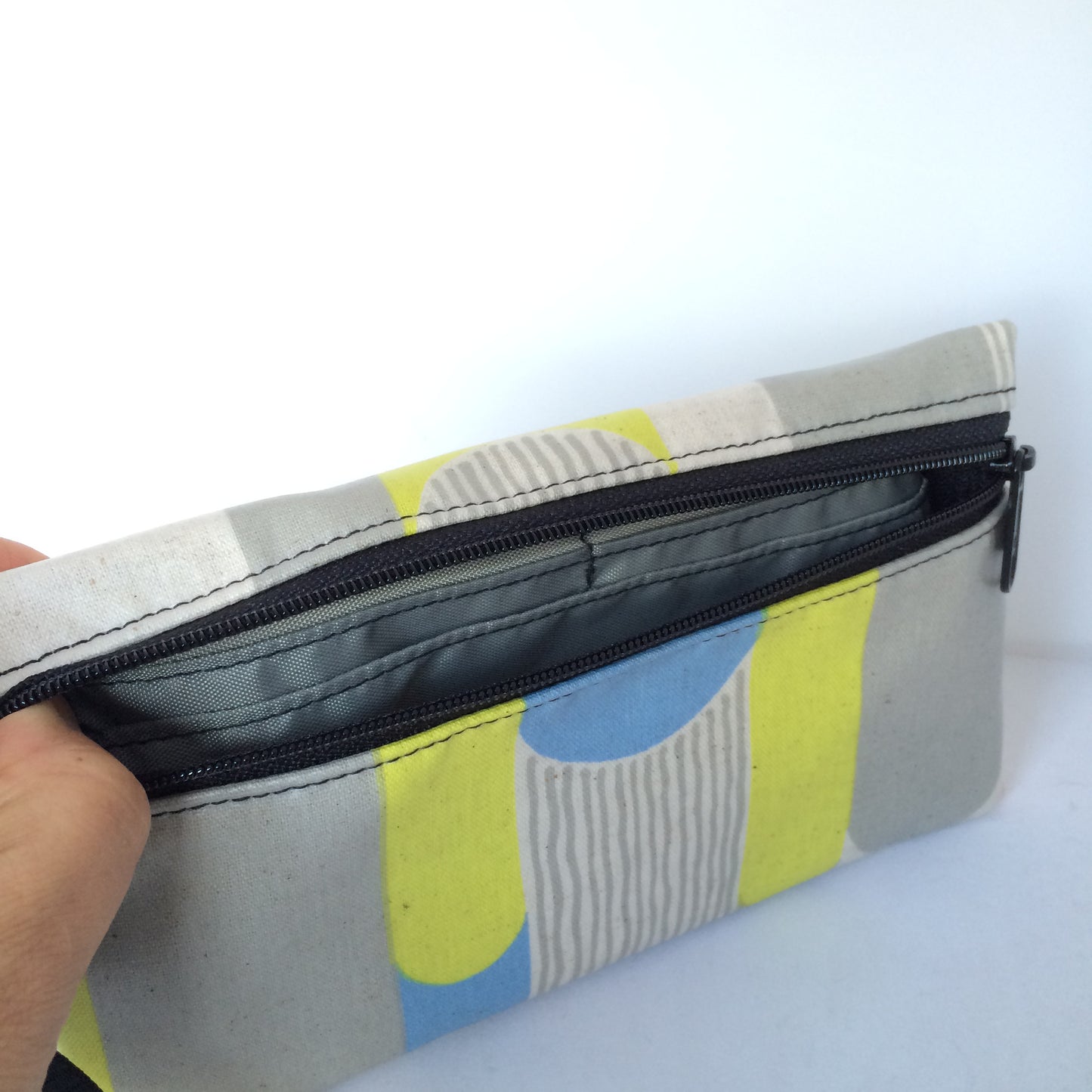 Large Wristlet in Gray Blue and Yellow