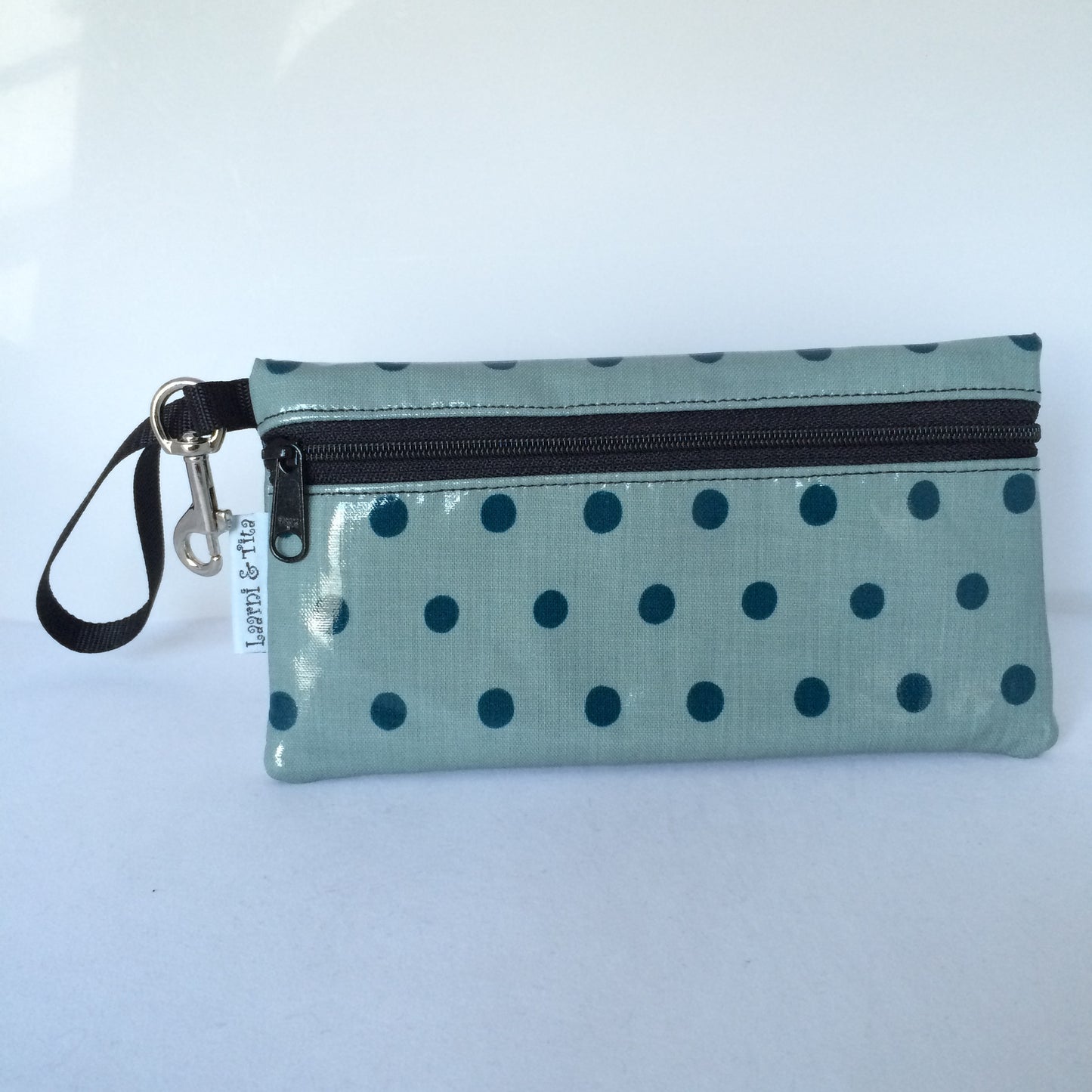 Large Wristlet in Polka Dot dark teal