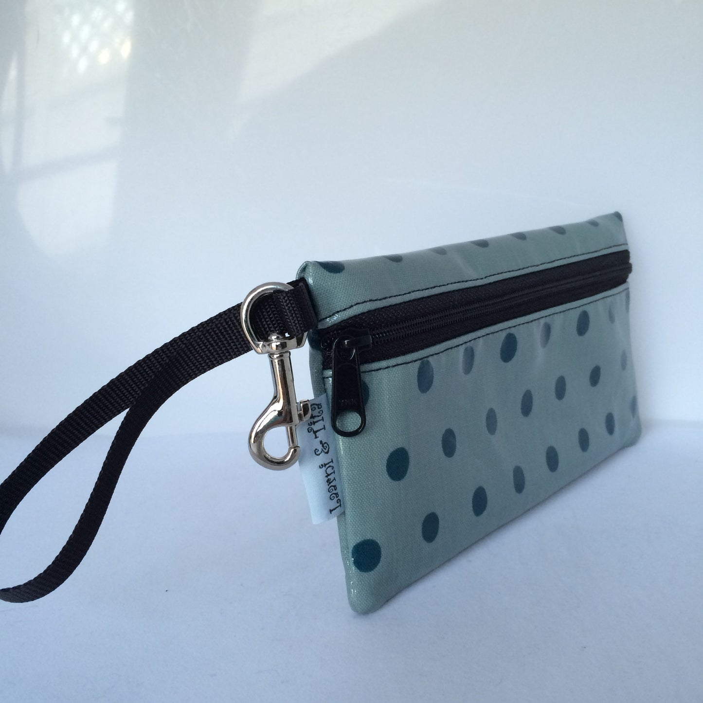 Large Wristlet in Polka Dot dark teal