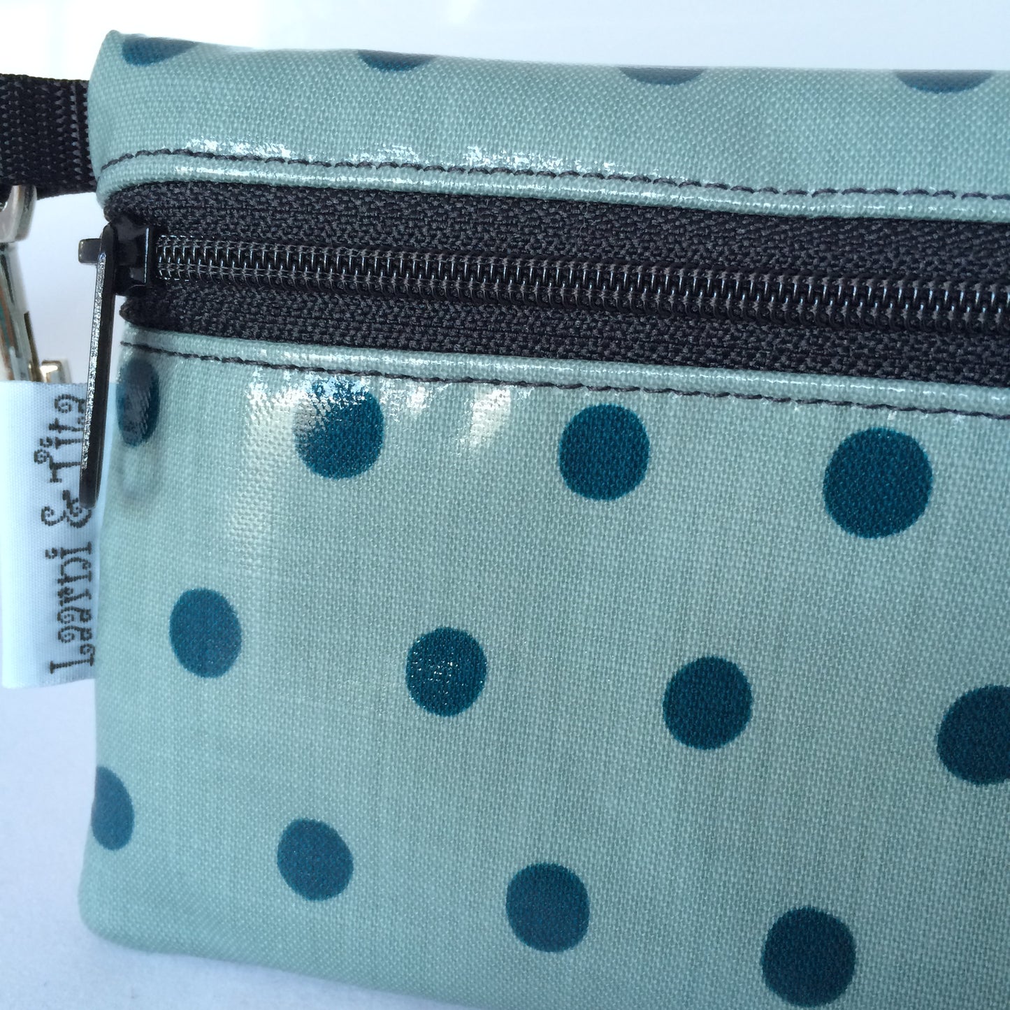 Large Wristlet in Polka Dot dark teal
