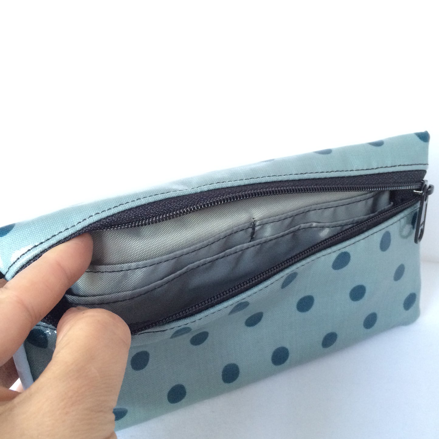Large Wristlet in Polka Dot dark teal