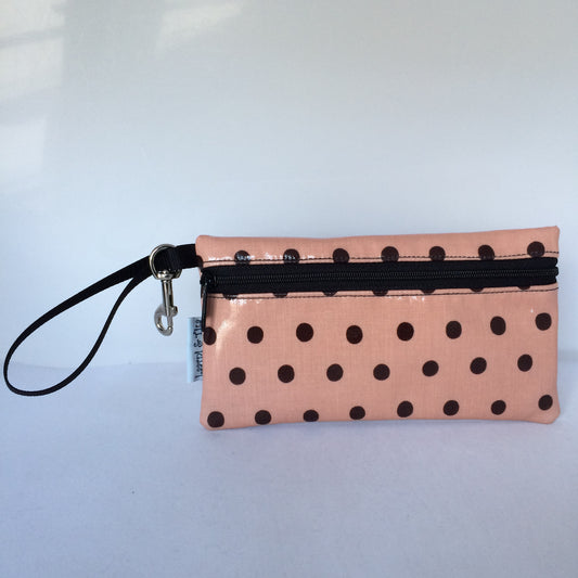 Large Wristlet in Polka Dots peach