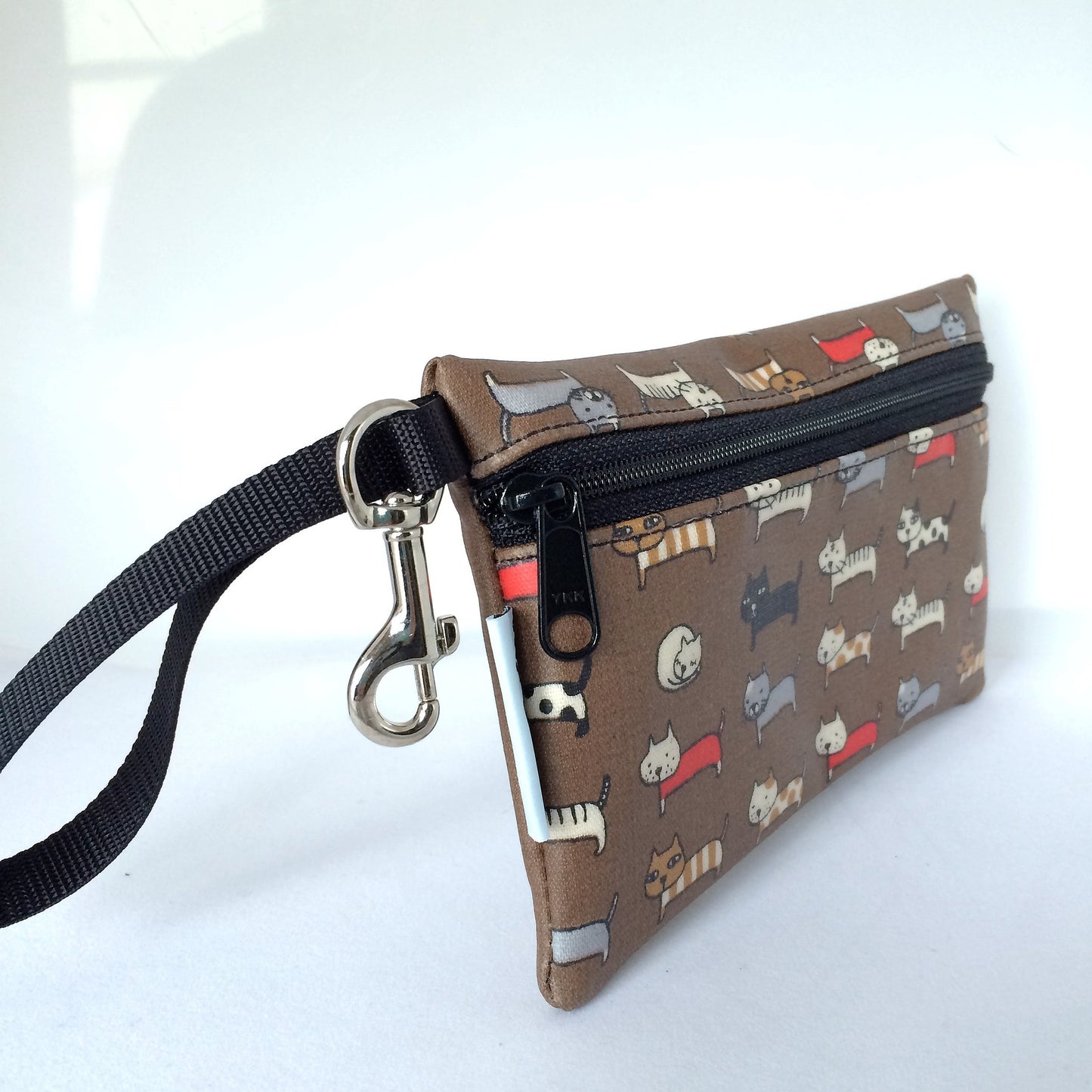 Medium Wristlet in Brown Cat