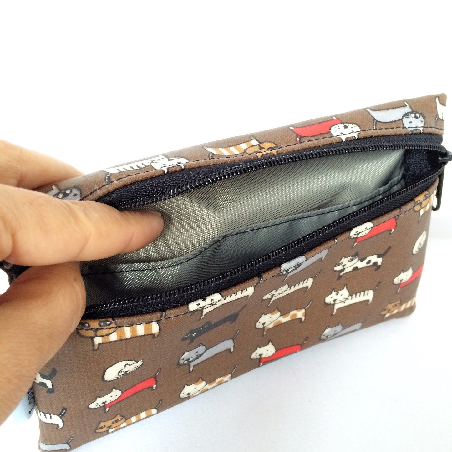 Medium Wristlet in Brown Cat