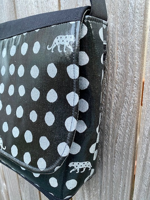 Tall Messenger Bag in Silver Spots Leopard