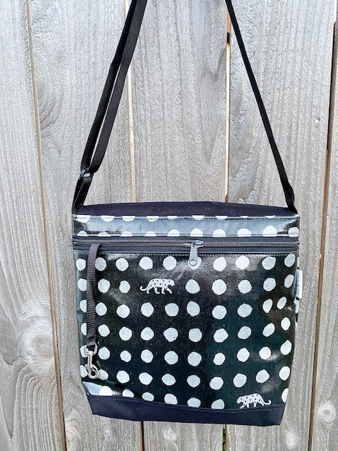 Tall Messenger Bag in Silver Spots Leopard