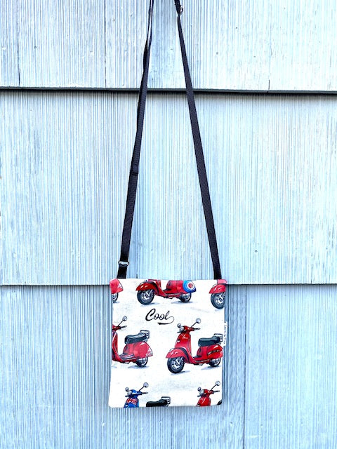 Small Travel Purse in Red and Blue Scooter print