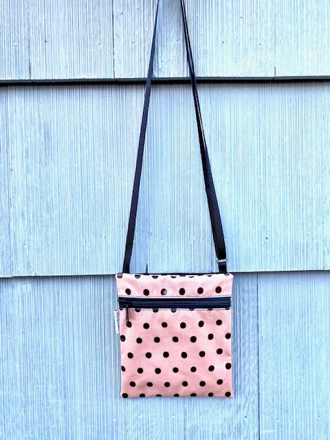 Small Travel Purse in Peach Polka Dots