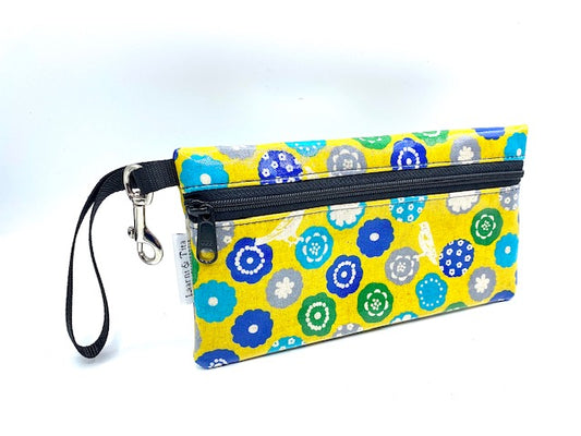 Large Wristlet in Yellow Bird print