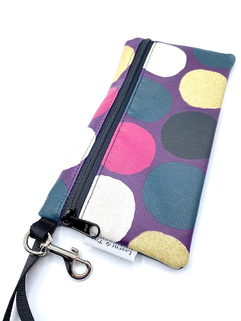 Large Wristlet in Purple Gold Dots