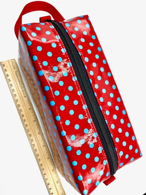 Box Pouch in Red/Blue Polka Dots