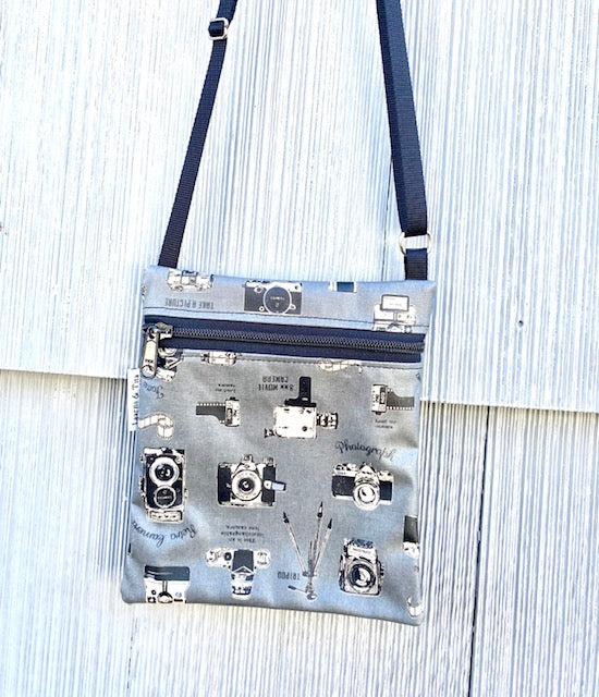 Small Travel Purse in Vintage Cameras Gray