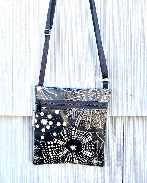 Small Travel Purse in Black Flowers