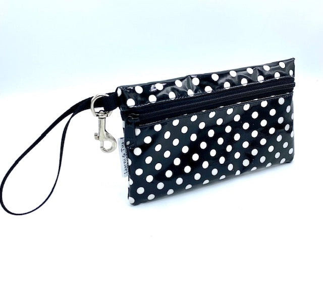 Medium Wristlet in Black & White Polka Dots