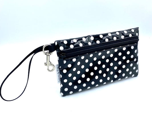 Medium Wristlet in Black & White Polka Dots