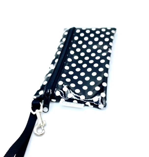Medium Wristlet in Black & White Polka Dots